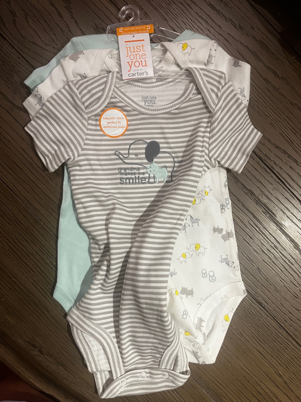 Carter's Just One You Gray Striped Baby One-Piece Bodysuit - 3-Pack